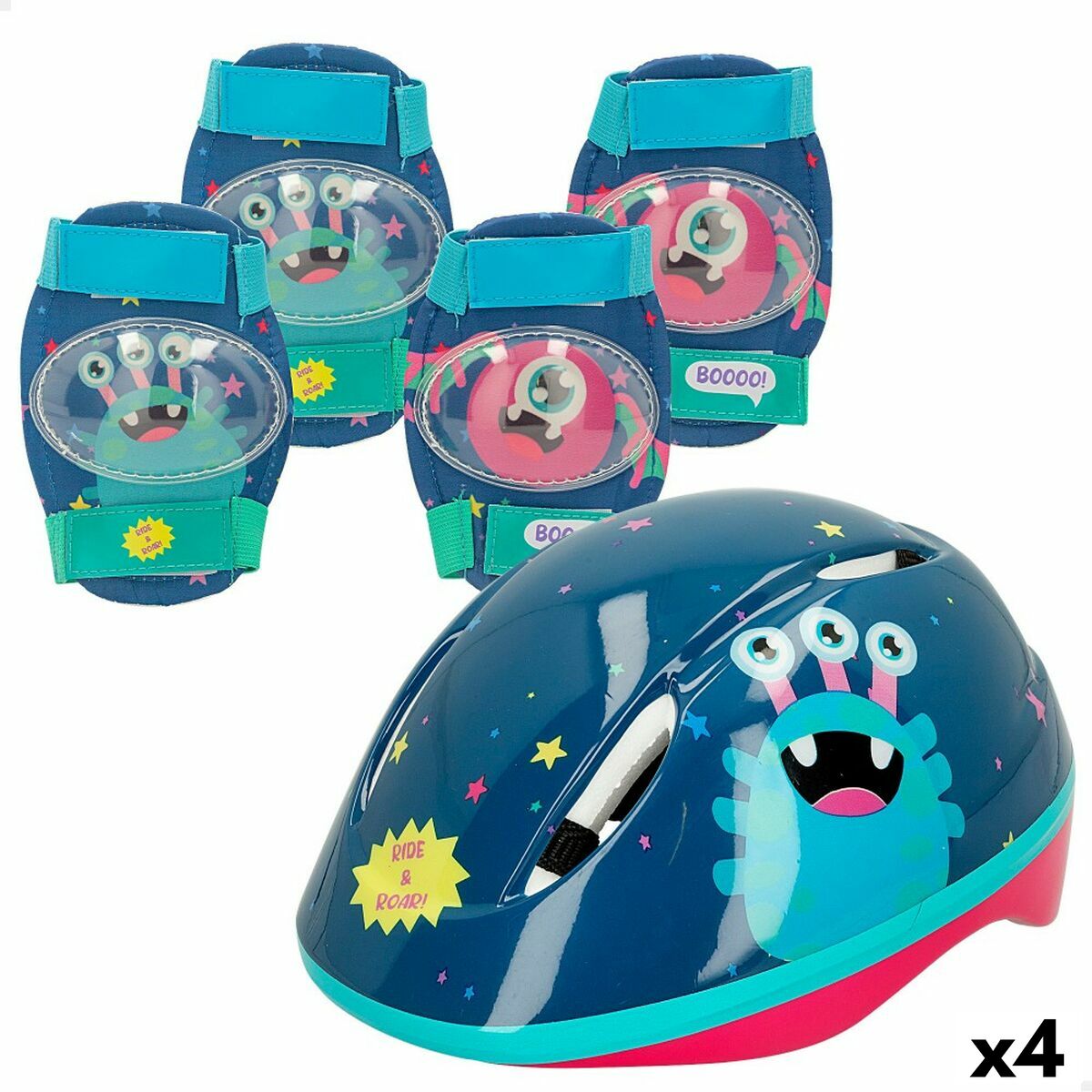 Helm und Knieschützer Kit Colorbaby Monster (4 Stück)